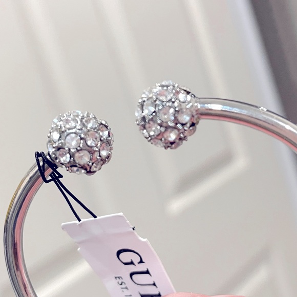 GUESS Silver Tone Open Hinged Cuff Bracelet - Picture 4 of 6